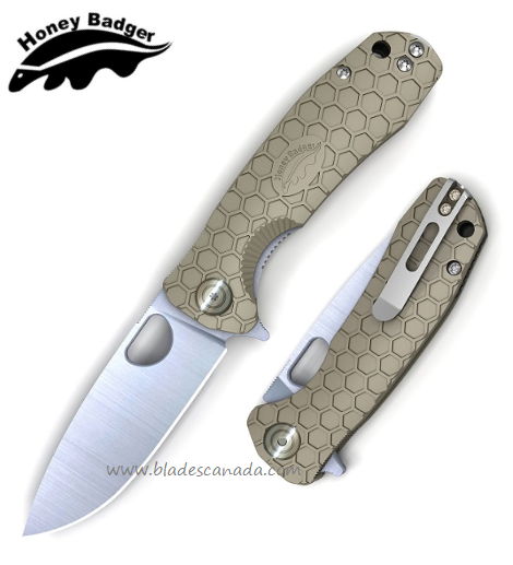 Honey Badger Small Flipper Folding Knife, No Choil, D2 Steel, FRN Tan, HB1027